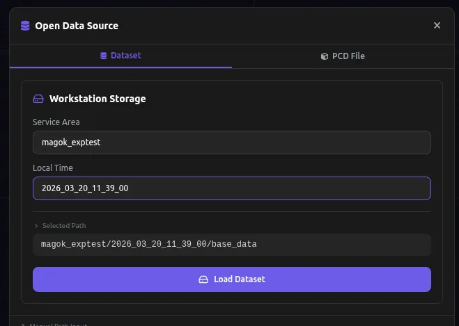 Service Area와 Local Time을 선택한 뒤 Load Dataset 버튼을 클릭하는 화면