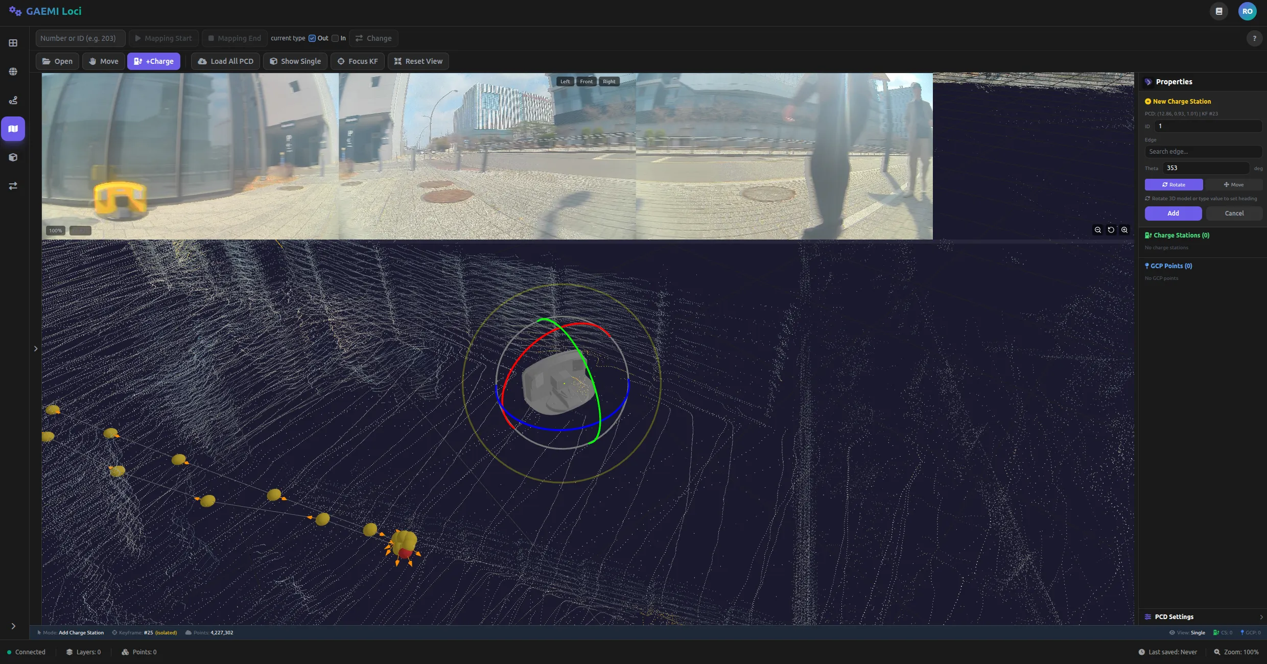 충전 스테이션 위치 클릭 후 3D 모델이 해당 위치에 표시된 화면