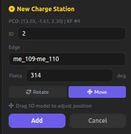 충전 스테이션 정보를 최종 확인한 뒤 Add 버튼을 클릭하여 등록을 확정하는 화면