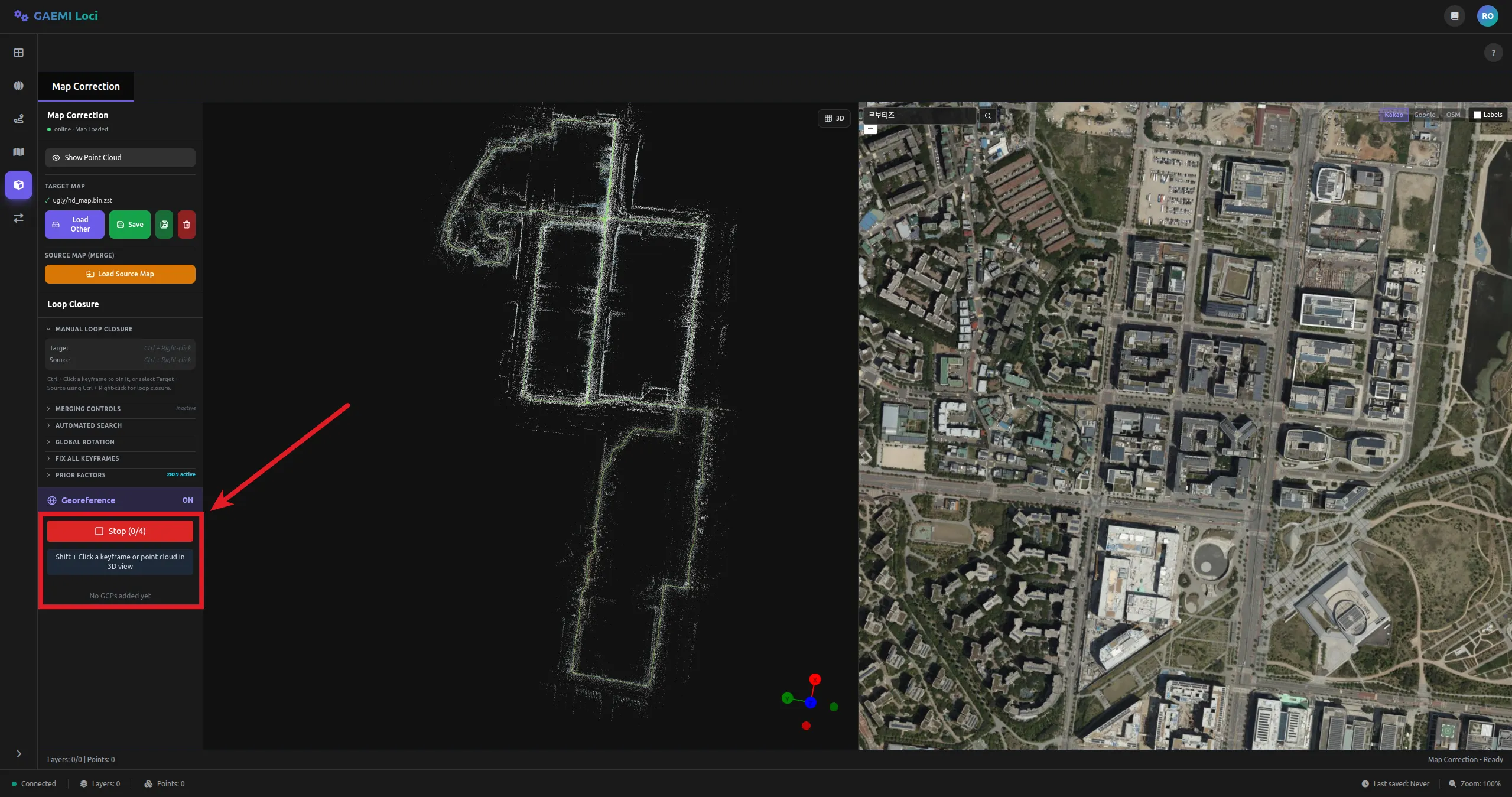 Add GCP 버튼 클릭 후 — Stop 모드로 변경