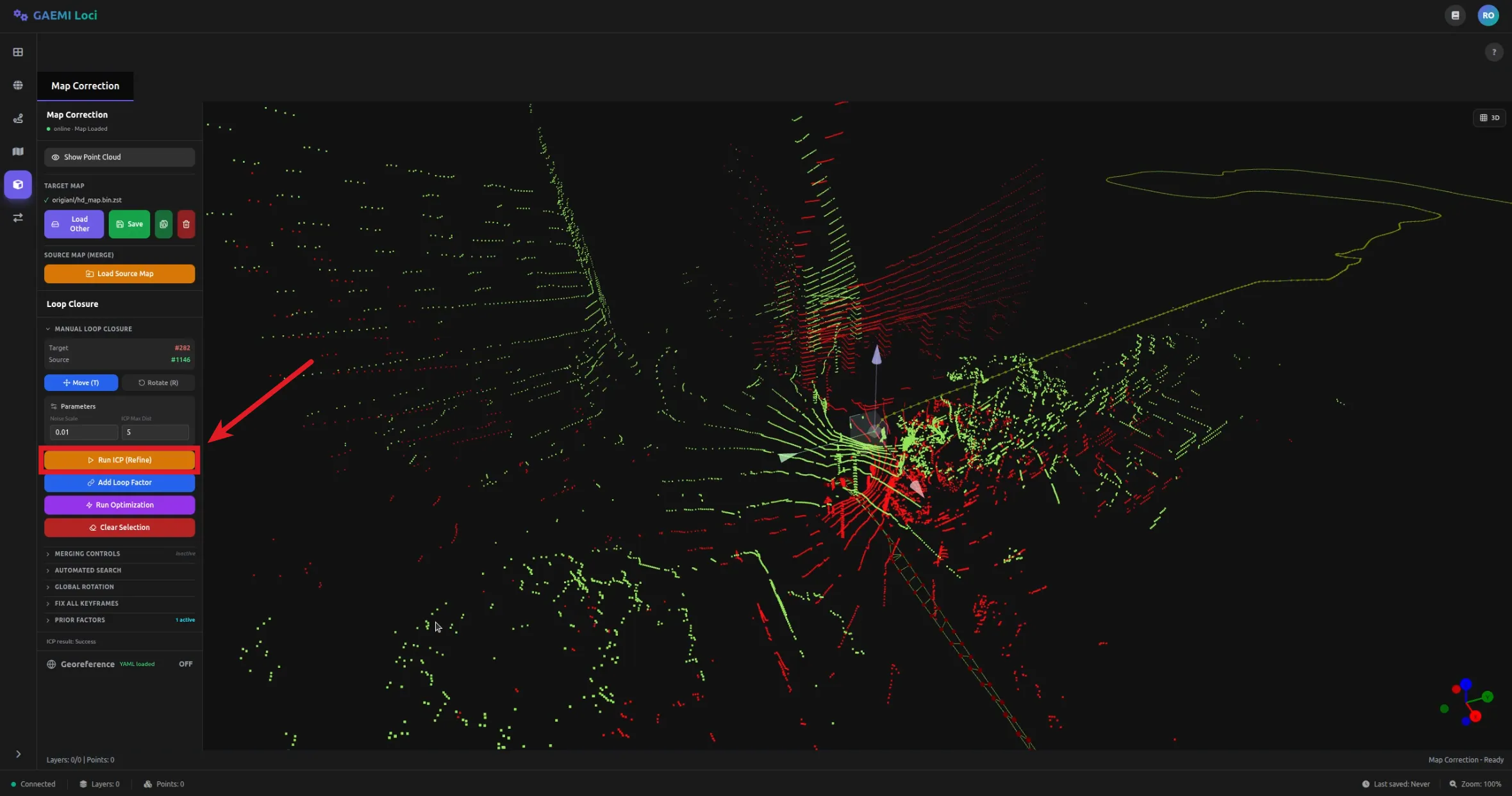 Run ICP 버튼 위치