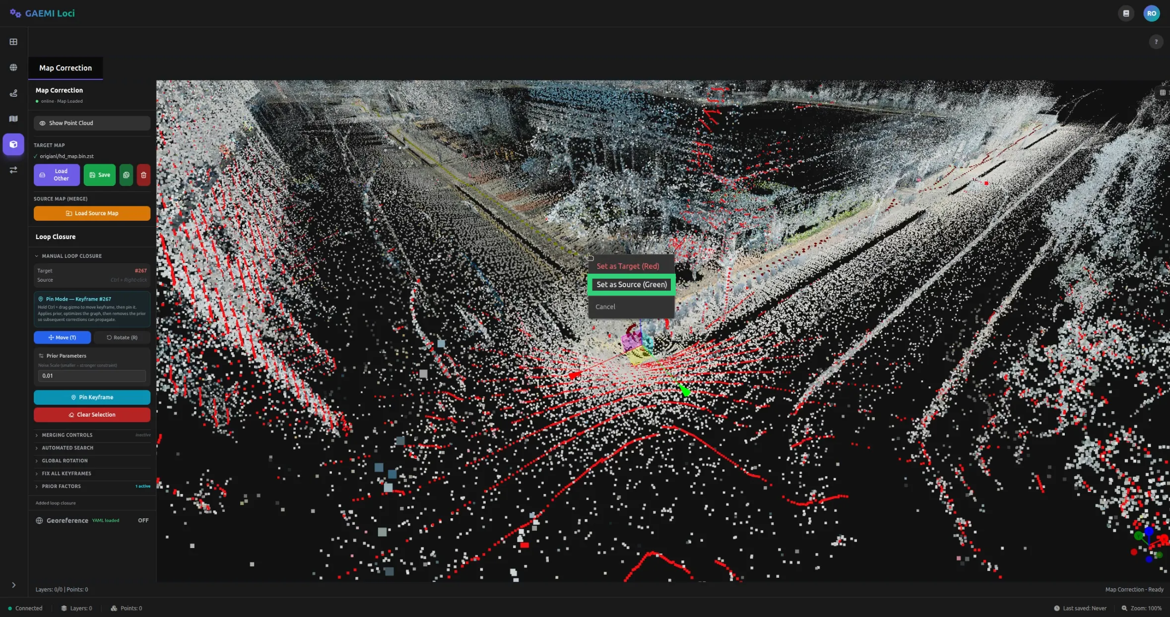 Set as Source — Ctrl+우클릭으로 컨텍스트 메뉴를 열고 Set as Source (Green) 선택