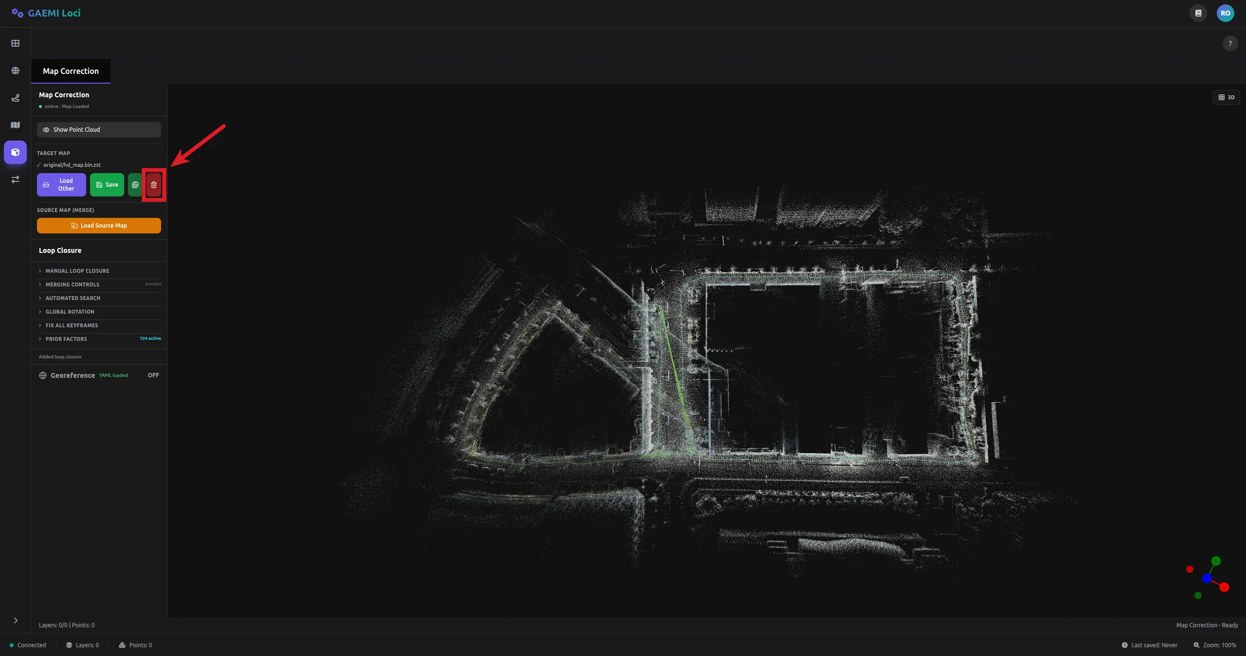 Clear 버튼 — 잘못 정합된 맵을 초기화하는 버튼 위치