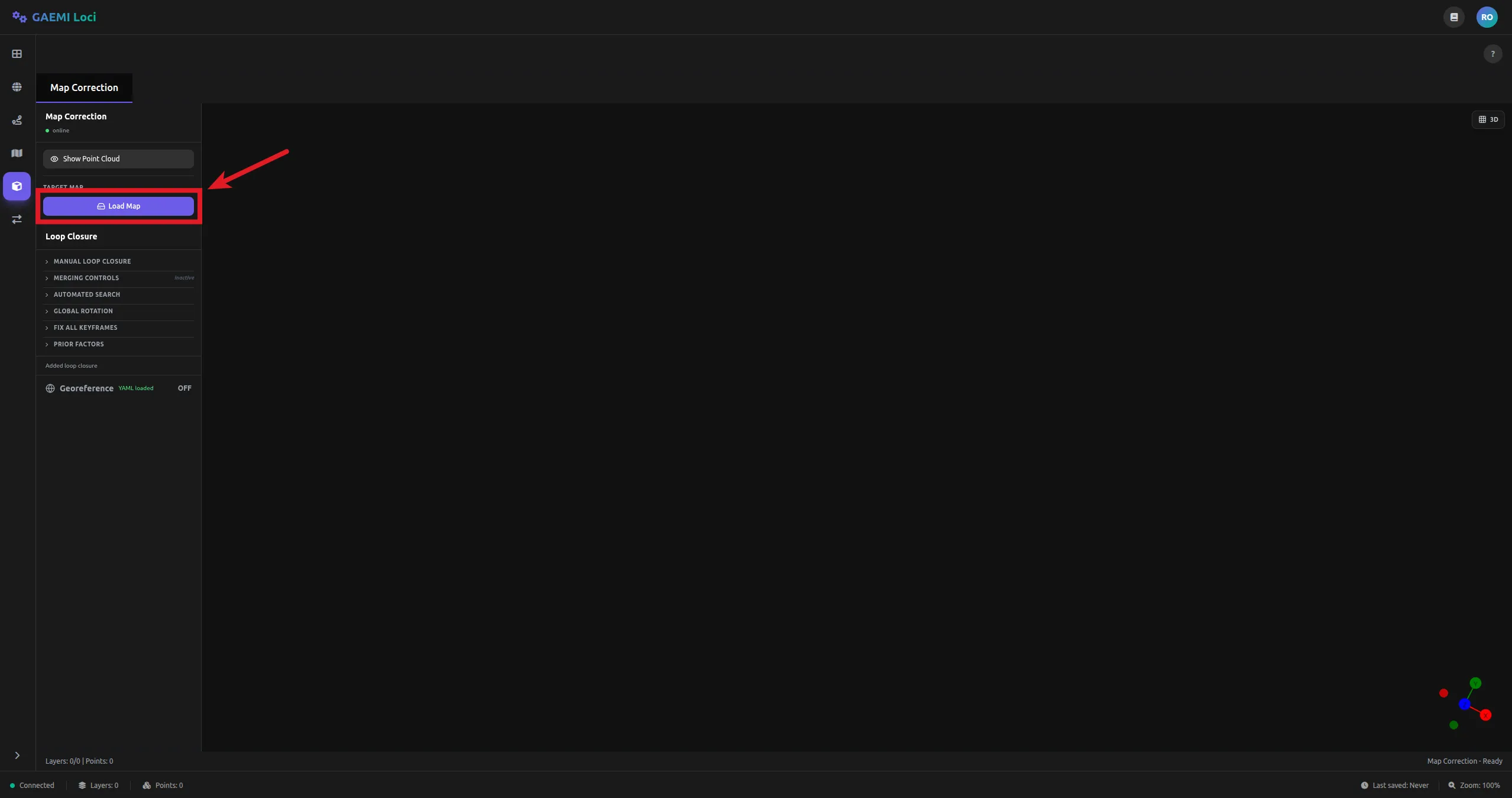Load Map 버튼 — 기존 HD 맵을 로드하는 버튼 위치