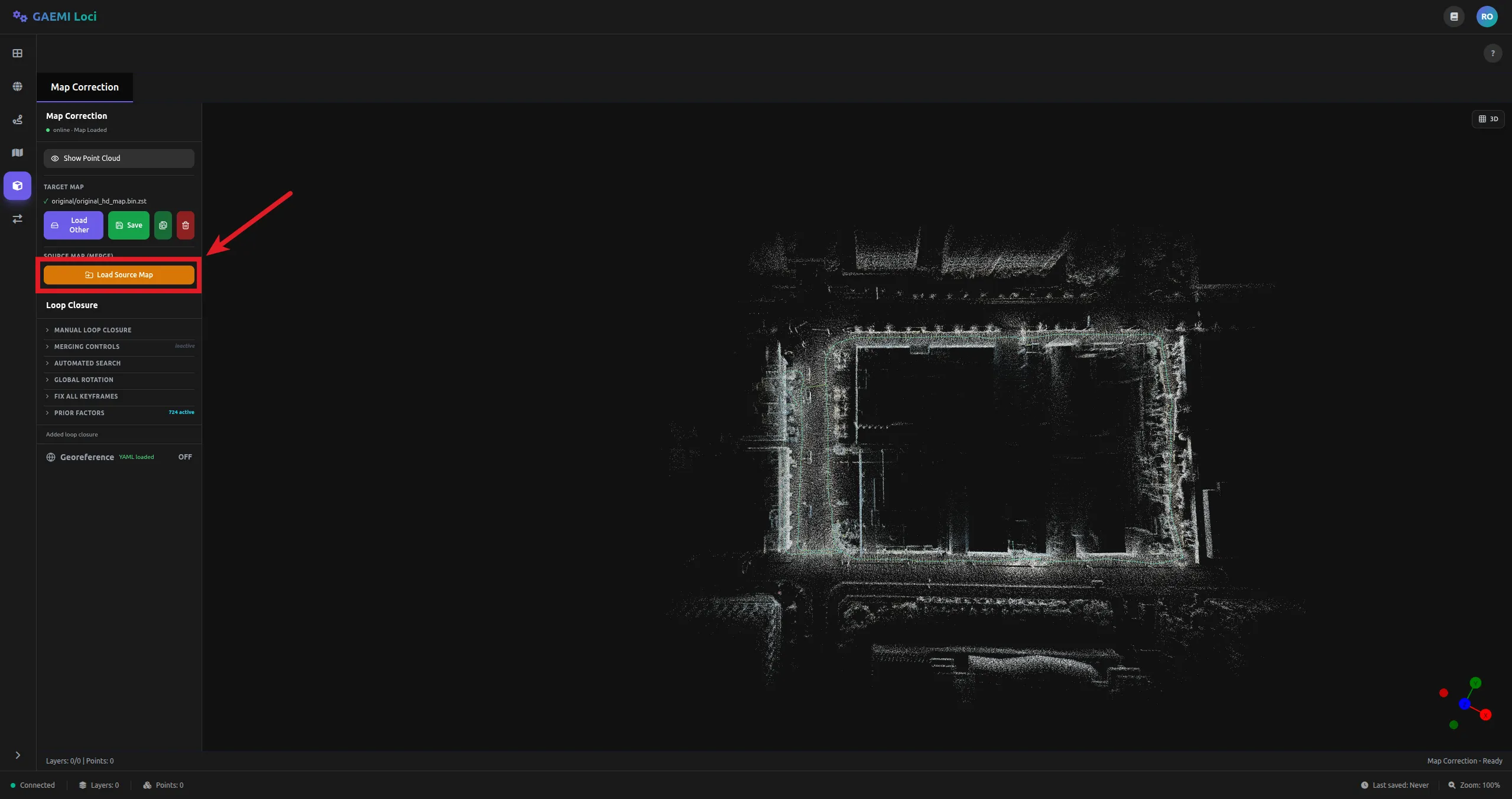 Load Source Map 버튼 — 결합할 추가 맵을 로드하는 버튼 위치