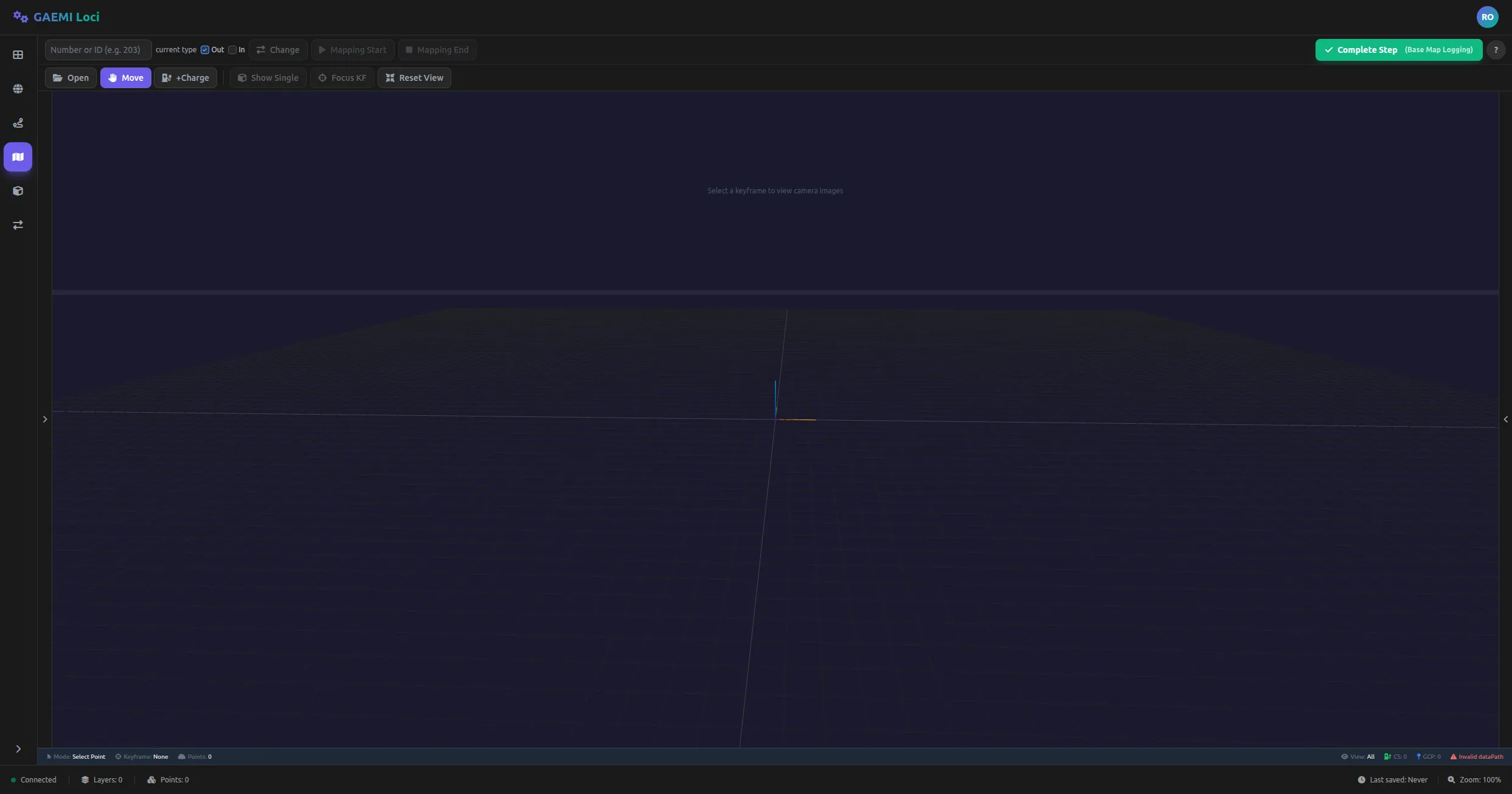 베이스 맵 에디터 매핑 화면 — 상단 툴바 첫 번째 행에 매핑 관련 버튼이 배치된 전체 레이아웃