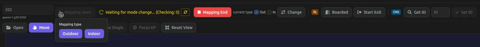 Mapping Start 버튼 클릭 후 Outdoor/Indoor 매핑 타입 선택 화면