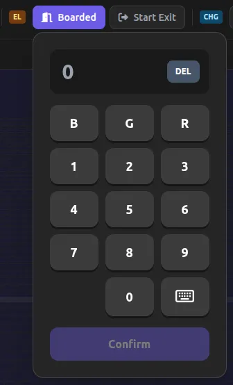 Boarded 버튼 클릭 후 표시되는 층 입력 키패드 화면
