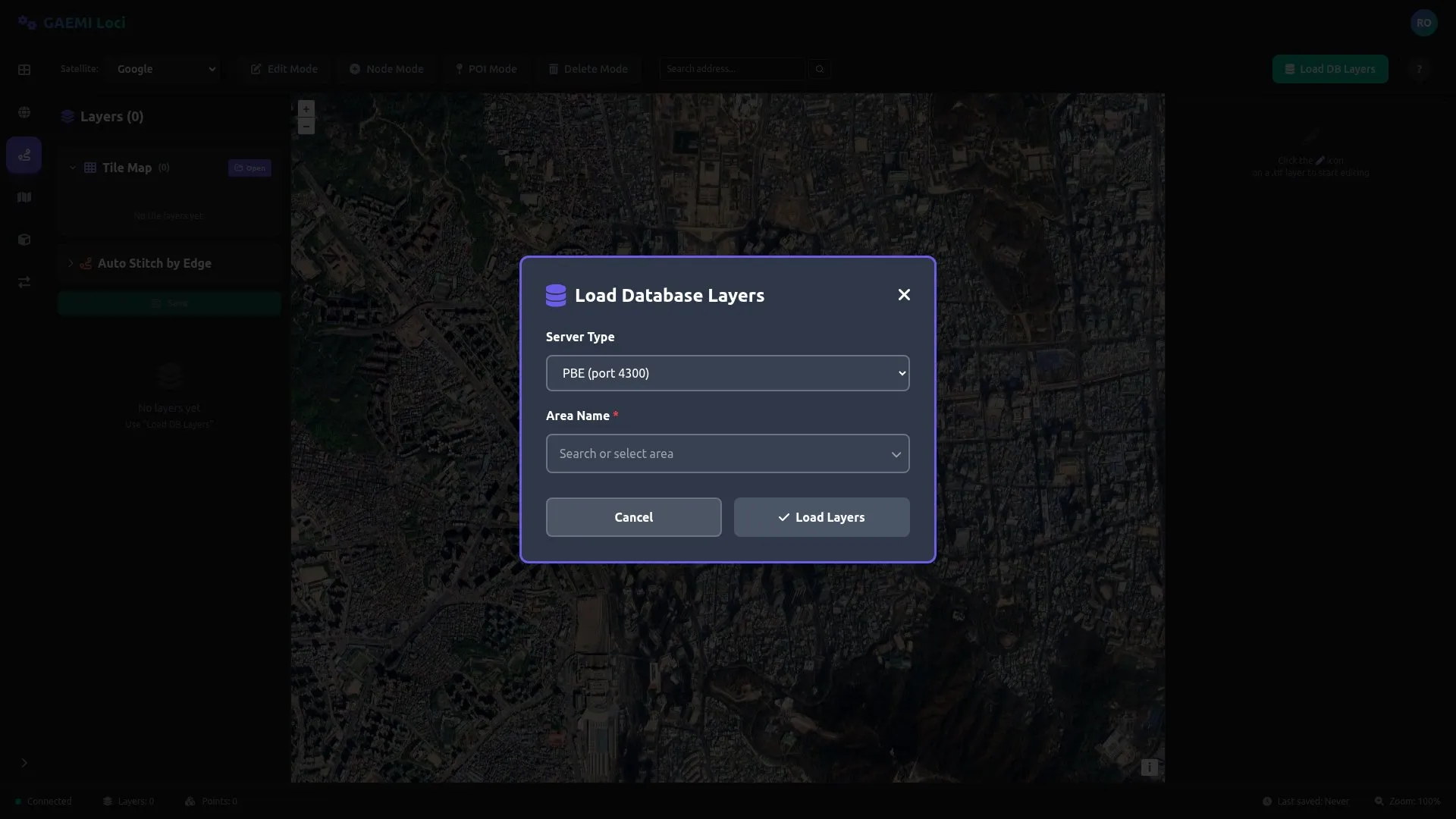 레이어 로드 패널 — DB 레이어 및 투명도 조절