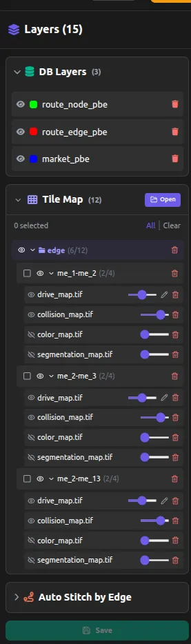Map 레이어 패널 — GeoTIFF 래스터 맵 레이어 및 투명도 조절
