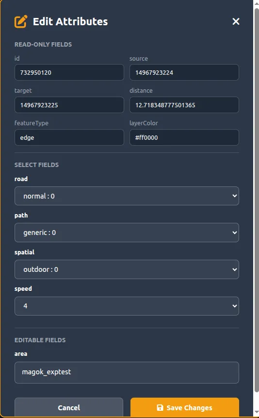선택한 레이어의 Edit 모드 편집 창