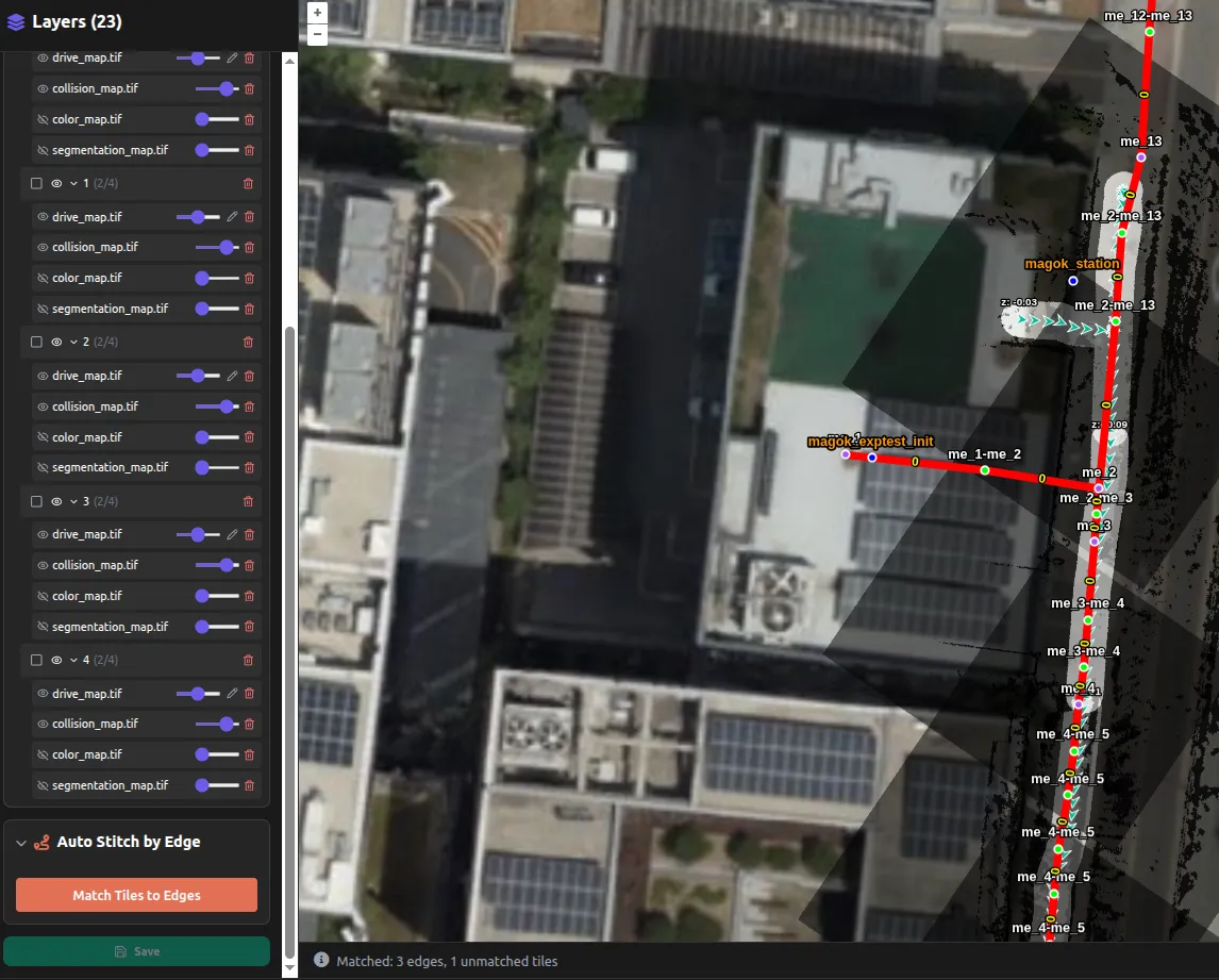 1단계 — Match Tiles to Edges 버튼 클릭 후 타일-엣지 매칭 결과