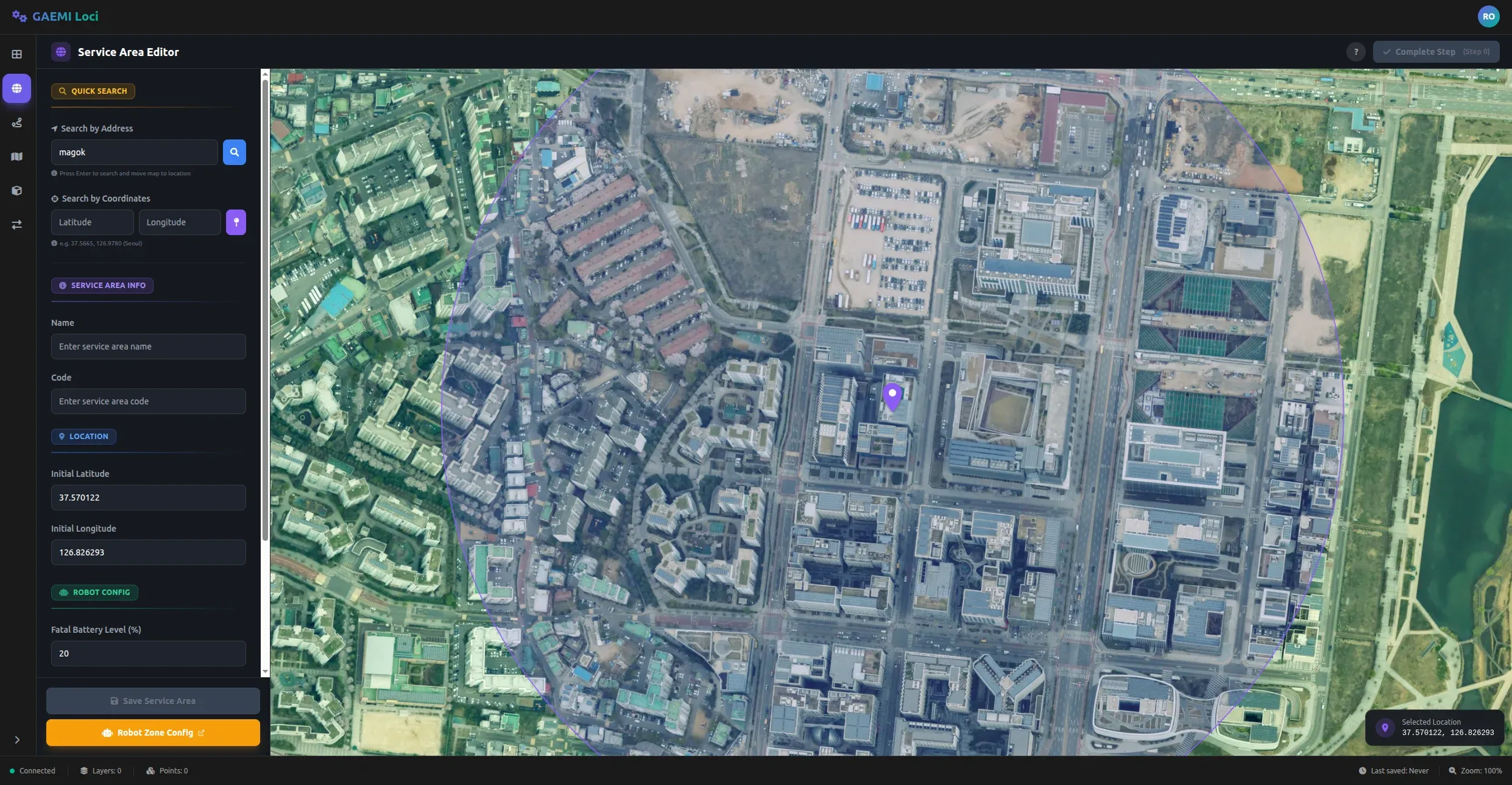 지도 위에서 좌클릭으로 정확한 위치 선택