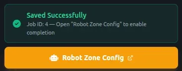 Saved Successfully 메시지와 Robot Zone Config 버튼