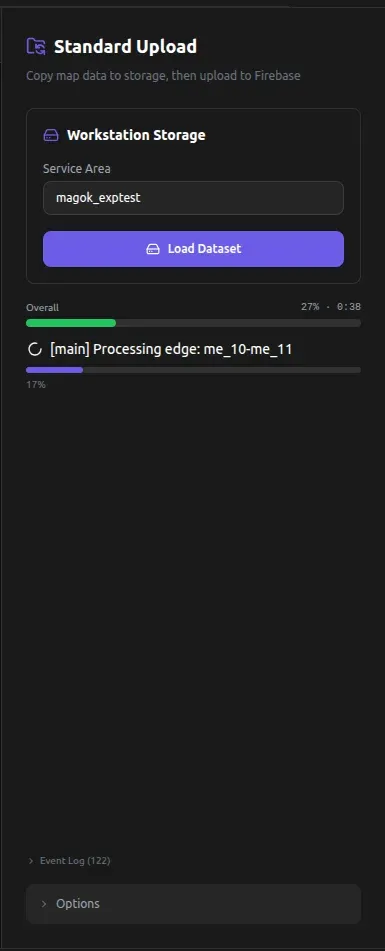 업로드 진행 중 화면 — Overall 진행률과 현재 파일 진행률 표시