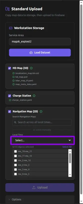 Local Time 드롭다운 선택