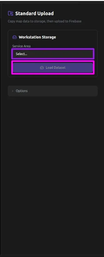 빈 상태에서 Service Area 선택 및 Load Dataset 클릭